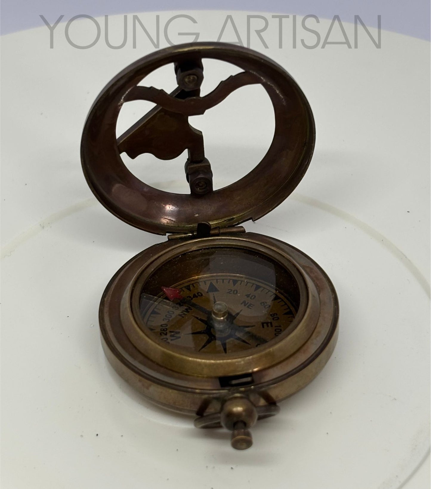 2" Antique Polished Brass Sundial Compass