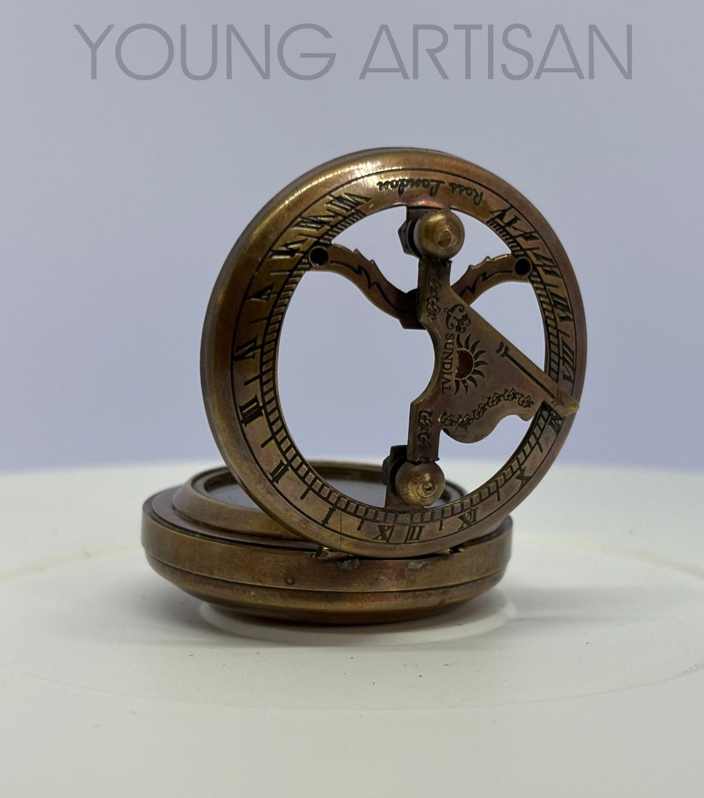2" Antique Polished Brass Sundial Compass