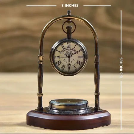 Antique Brass Desk Watch and Compass