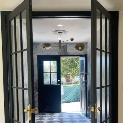 Mid-Century Brass Flush Mount Light – Large Sputnik Chandelier (52"x52"x18")