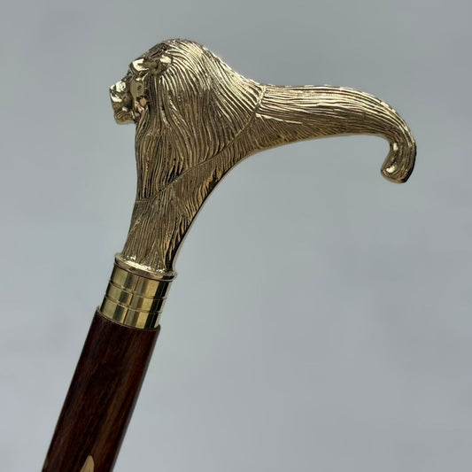 Handmade Brass Brass Lion Head Walking Cane 36-Inch Inlay Shaft