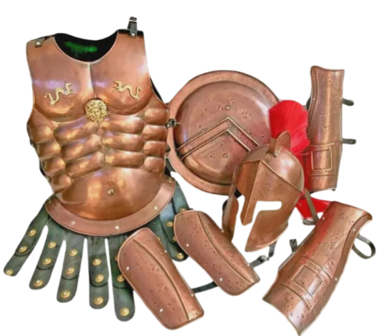 King Leonidas Spartan Armor Set | 300 Inspired Warrior Costume | Brass Muscle Chest Plate, Crested Helmet, Shield, Greaves & Vambraces