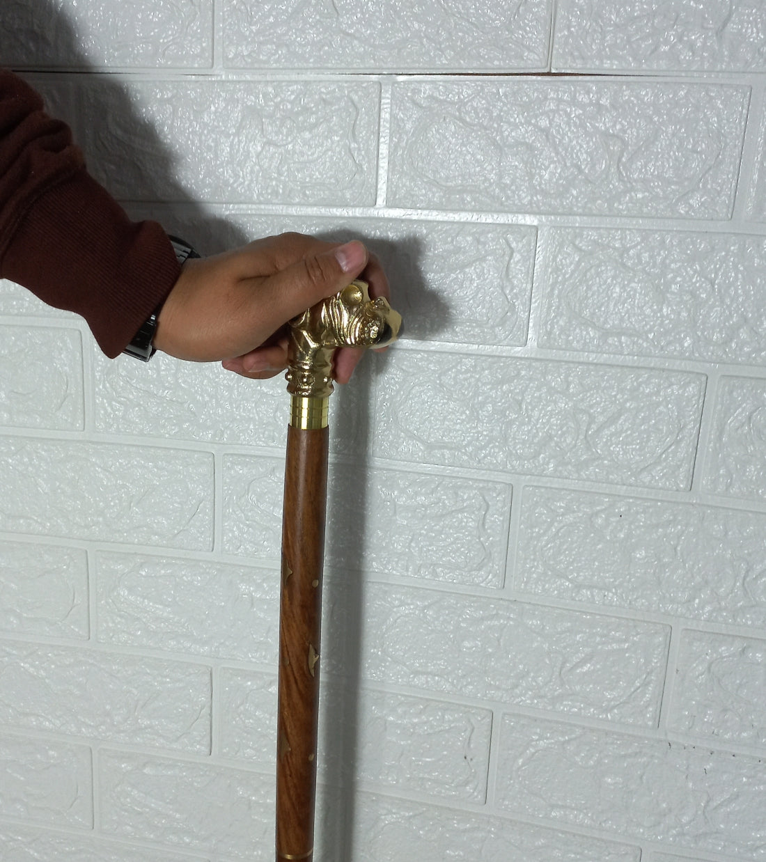 Foldable Walking Stick Brass Bull Dog Handle