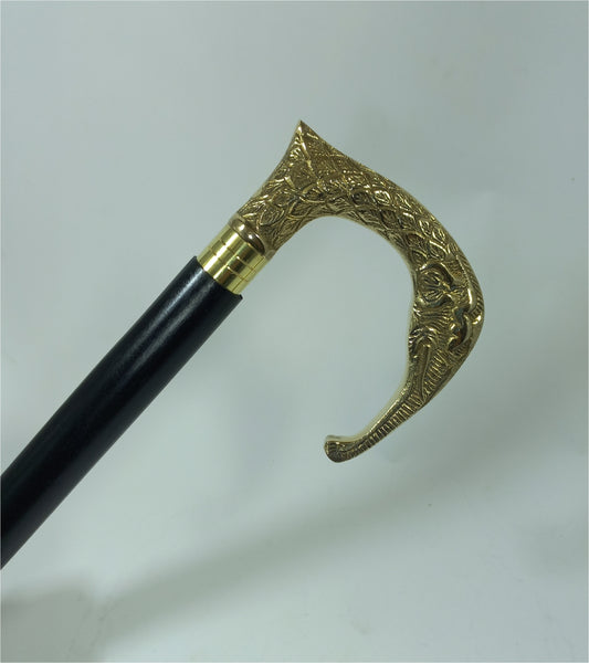 Foldable Walking Stick Brass Elephant Handle 36"