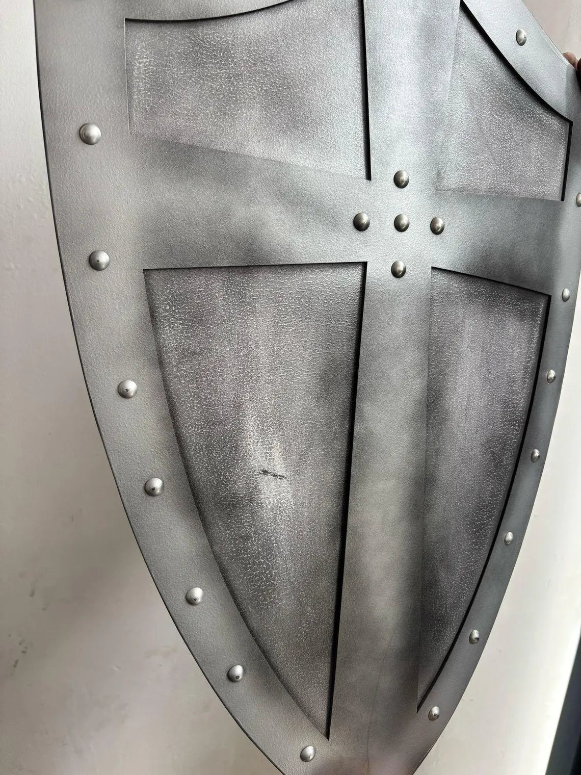 Medieval Handmade Wooden Templar Shield – Heater Silver Cross Shield 24"