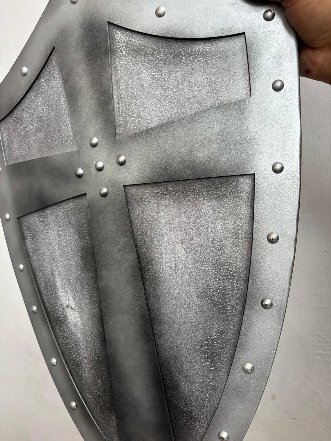 Medieval Handmade Wooden Templar Shield – Heater Silver Cross Shield 24"