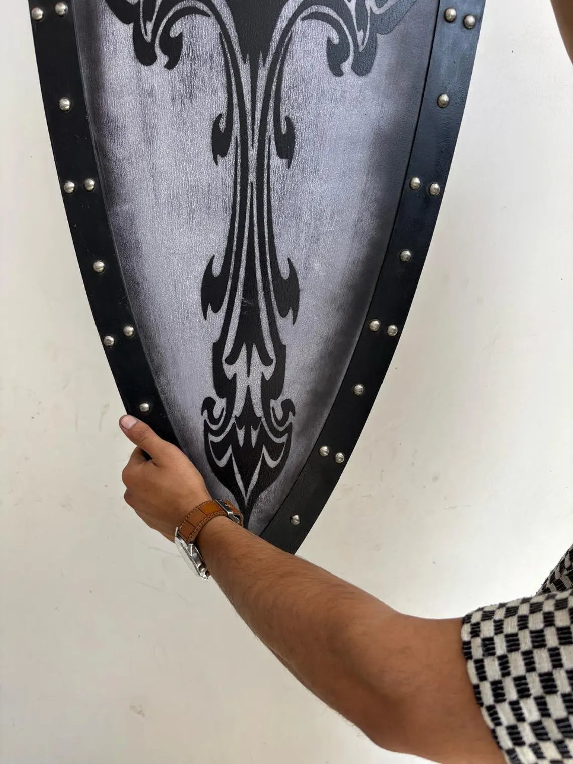 Medieval Handmade Wooden Templar Shield – Heater Black Cross Shield 28"