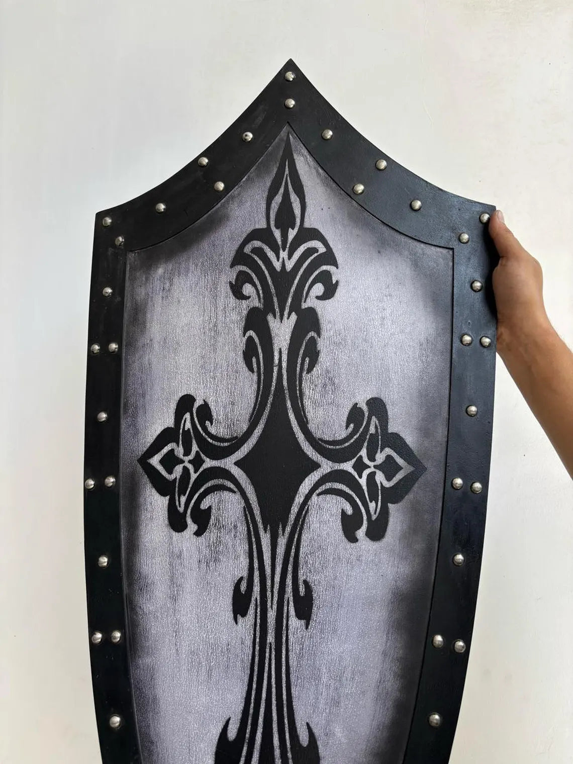 Medieval Handmade Wooden Templar Shield – Heater Black Cross Shield 28"