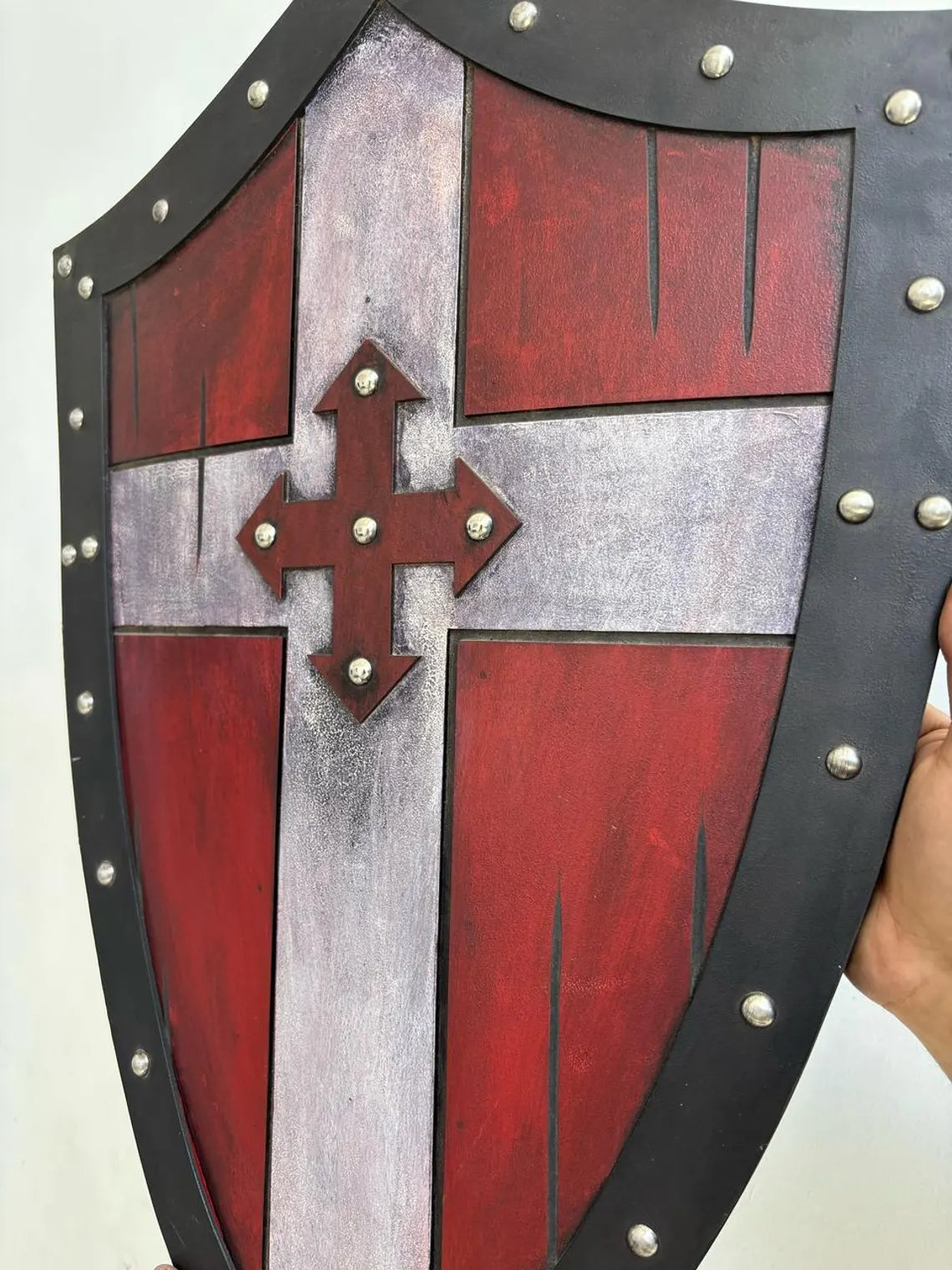 Medieval Handmade Wooden Templar Shield – Heater Cross Shield 24"