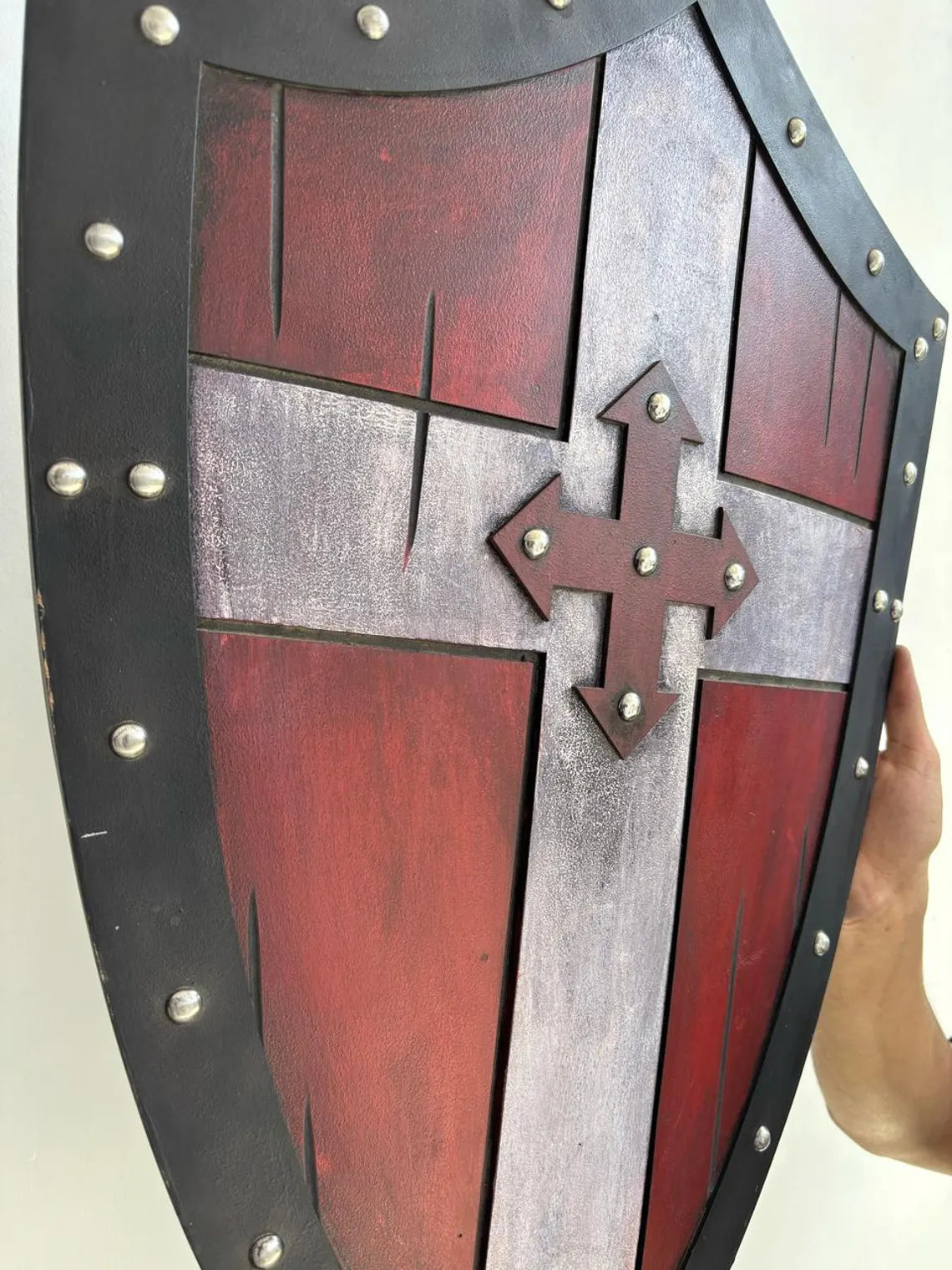 Medieval Handmade Wooden Templar Shield – Heater Cross Shield 24"