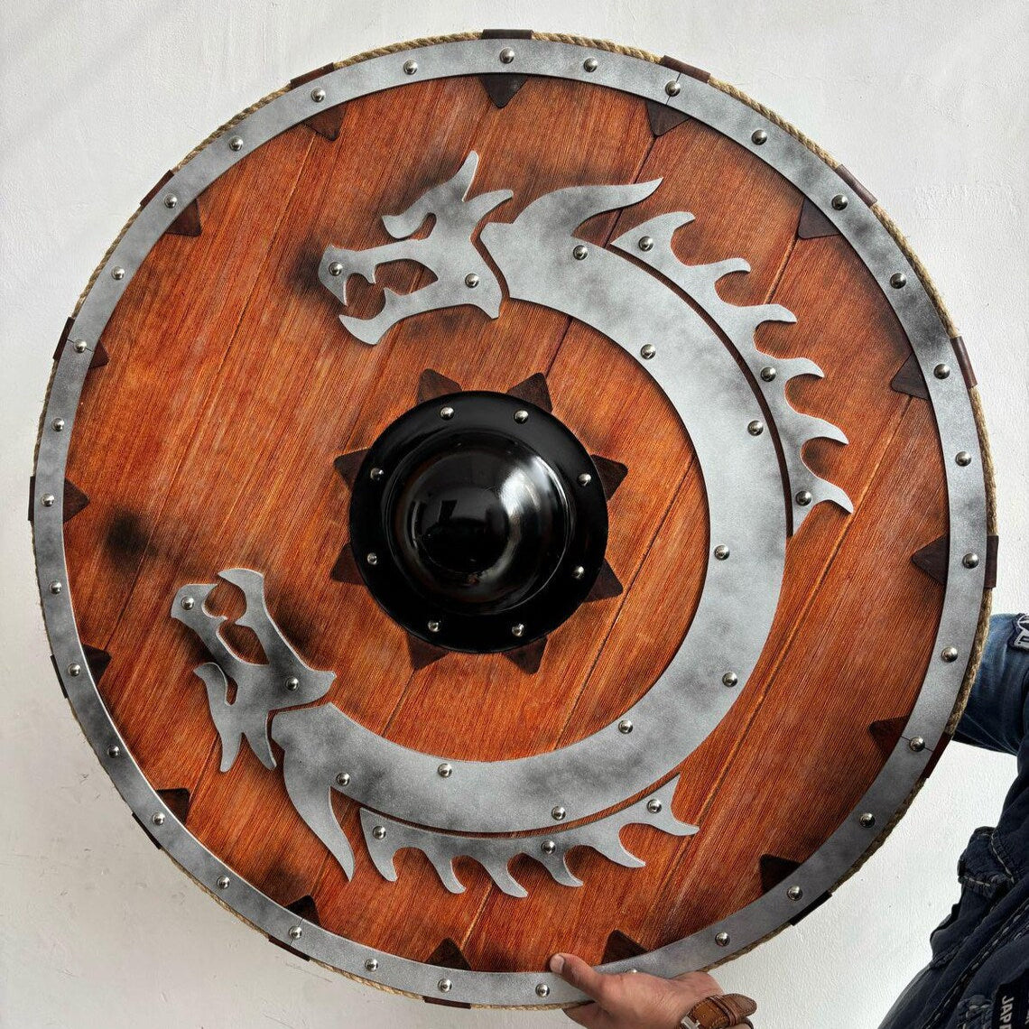 Medieval Handmade Wooden Shield – Dragon Round Shield 24"