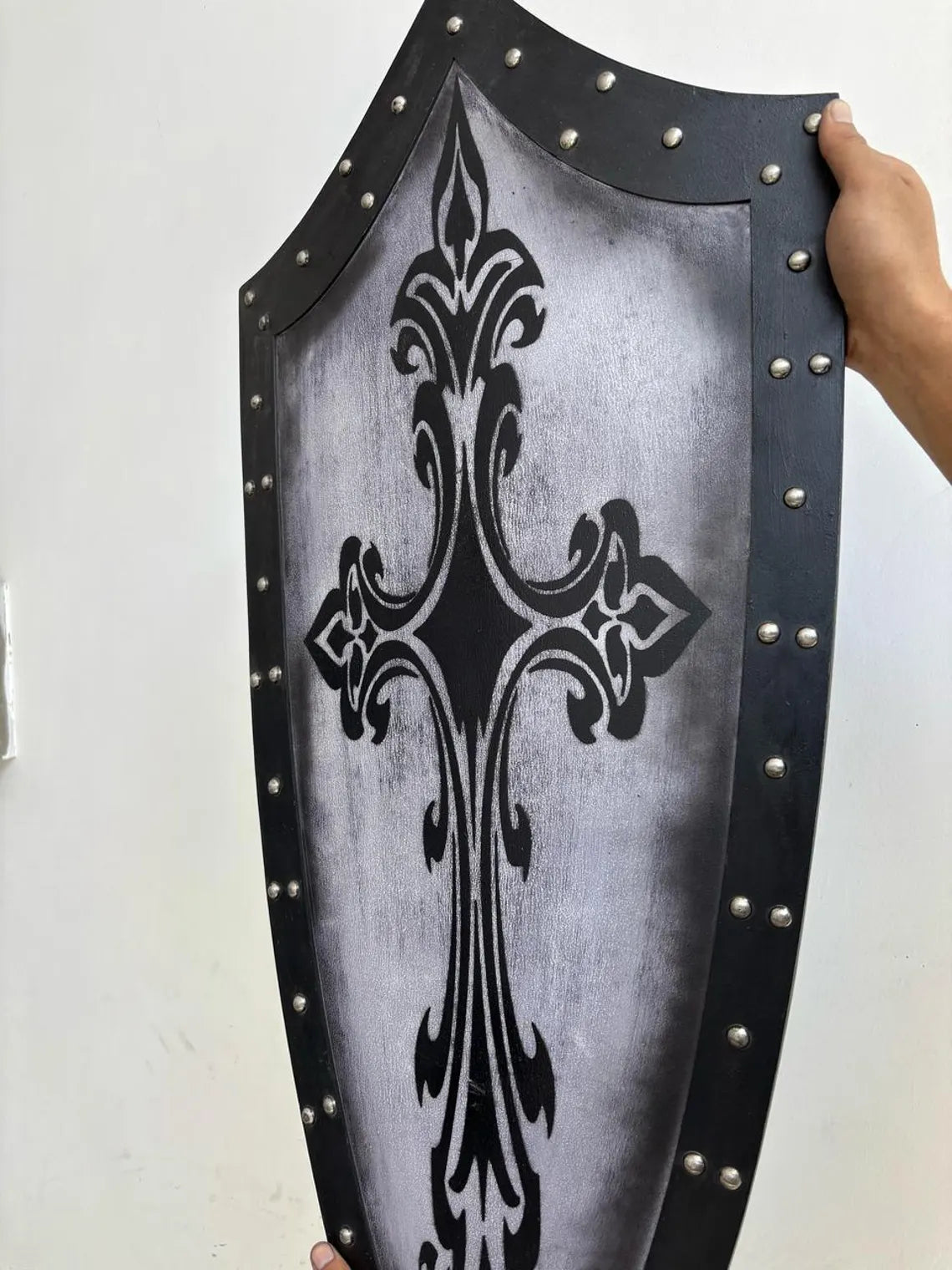 Medieval Handmade Wooden Templar Shield – Heater Black Cross Shield 28"