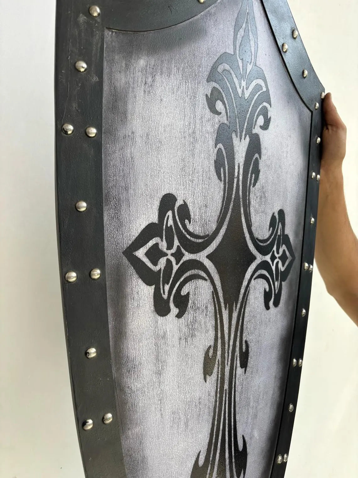 Medieval Handmade Wooden Templar Shield – Heater Black Cross Shield 28"