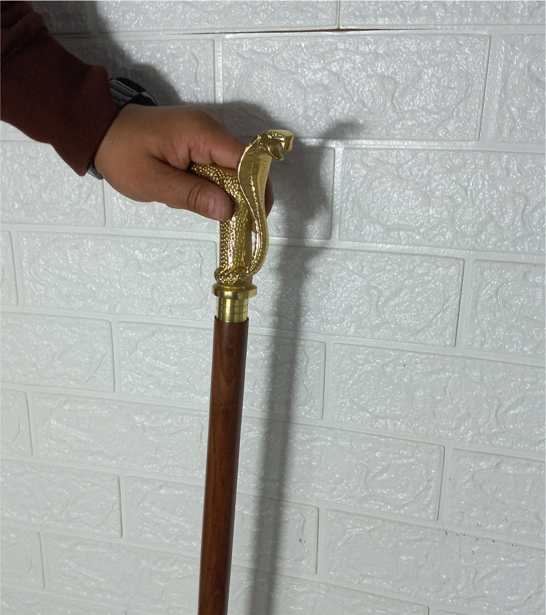 Foldable Walking Stick Brass Snake Handle 36"