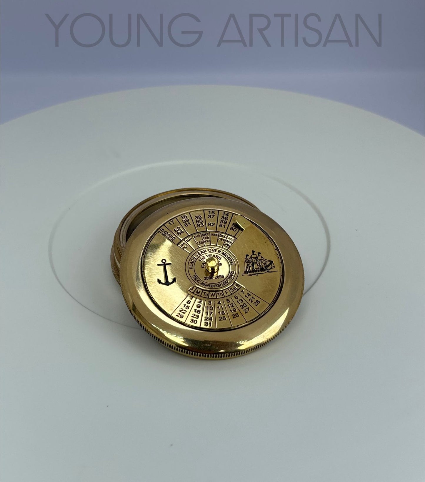 2" Brass Poem Compass with 100-Year Calendar