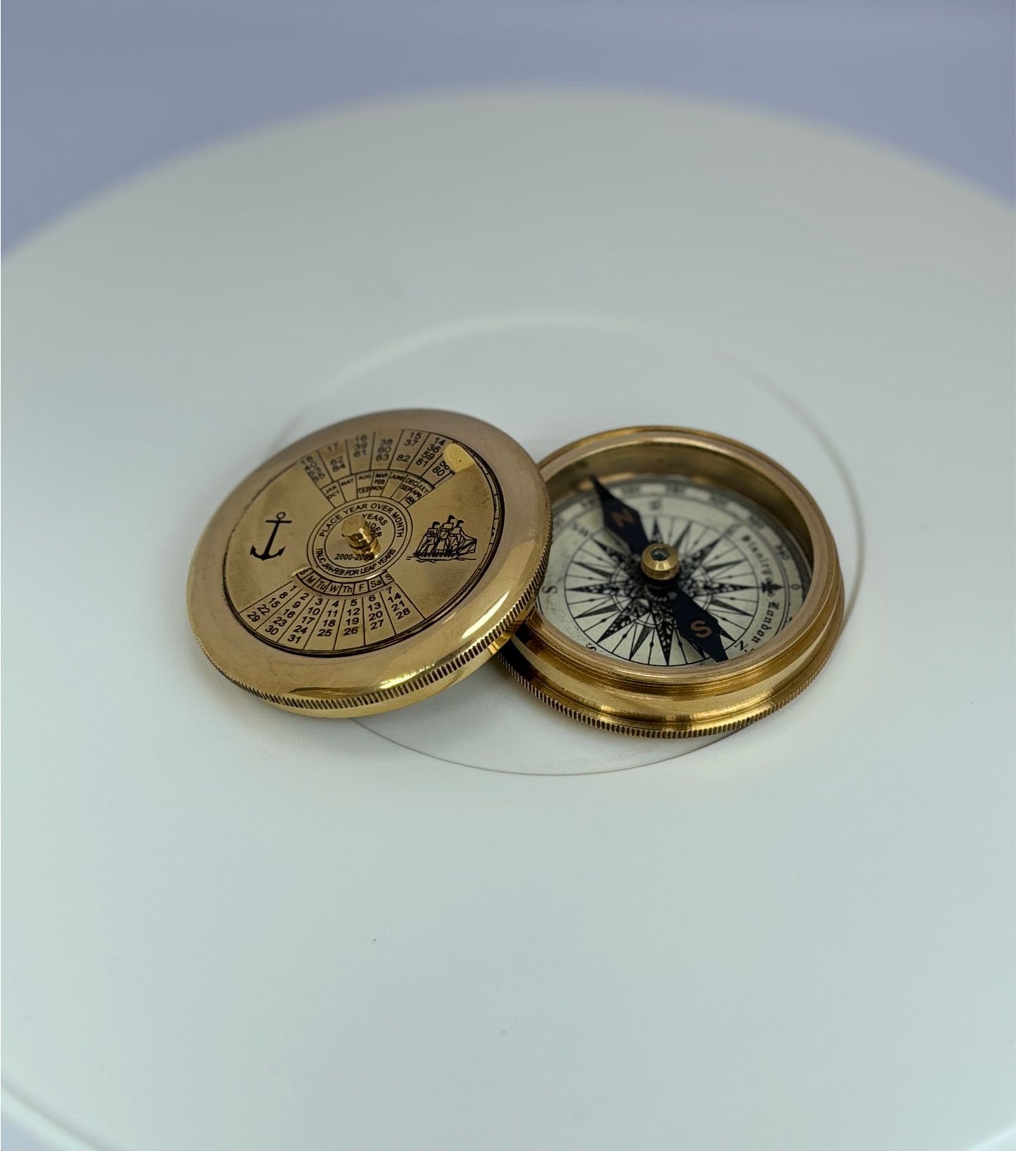 2" Brass Poem Compass with 100-Year Calendar