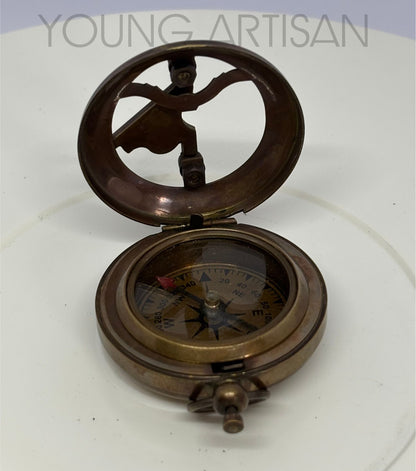 2" Antique Polished Brass Sundial Compass