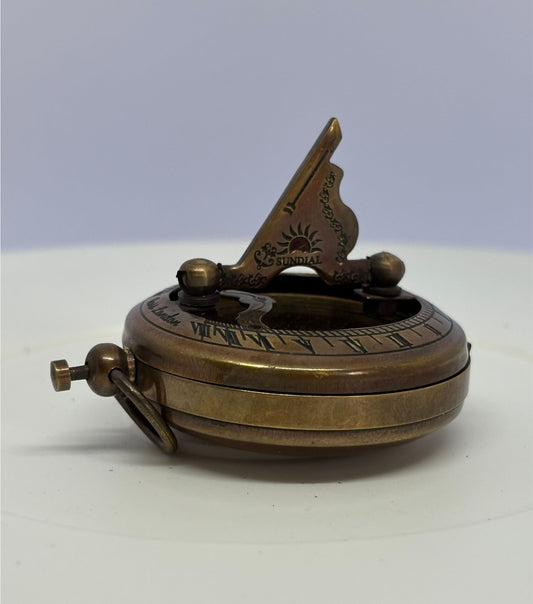 2" Antique Polished Brass Sundial Compass