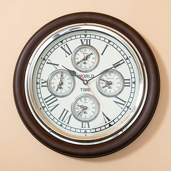 World Time Wooden Wall Clock 16"