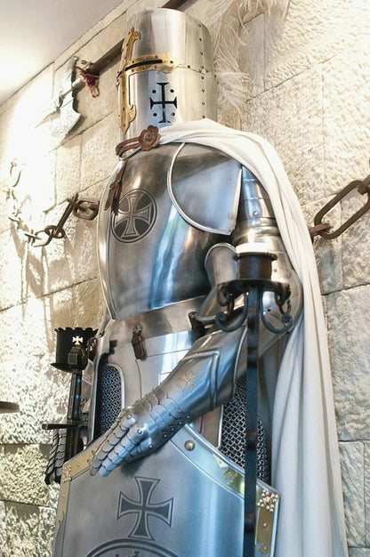 Medieval Full Steel Armour Suit of Templar Knight Wearable Costume