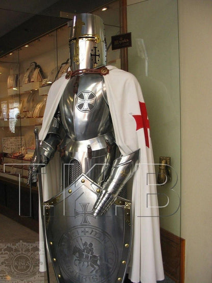 Medieval Full Steel Armour Suit of Templar Knight Wearable Costume