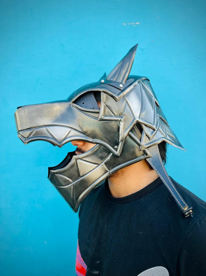 Medieval Wolf Head Helmet 18 Gauge