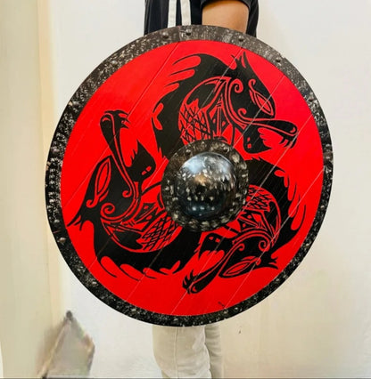 Medieval Viking Warrior Shield, Knight Battle War Round Shield, Renaissance Fair Viking Wall Art Decor Shield, Viking Cosplay Wooden Shield.