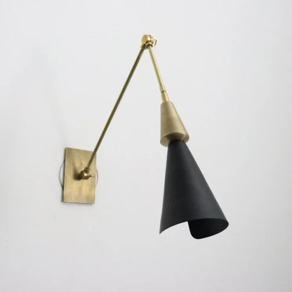 Handcrafted Brass Wall Black Lamp – Slim Mid-Century Light Fixture (5"x19"x12")