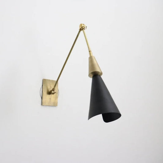 Handcrafted Brass Wall Black Lamp – Slim Mid-Century Light Fixture (5"x19"x12")