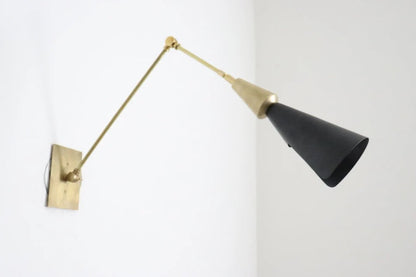 Handcrafted Brass Wall Black Lamp – Slim Mid-Century Light Fixture (5"x19"x12")