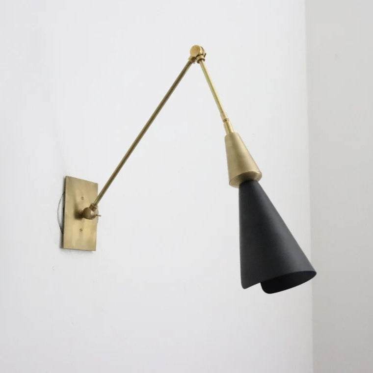 Handcrafted Brass Wall Black Lamp – Slim Mid-Century Light Fixture (5"x19"x12")