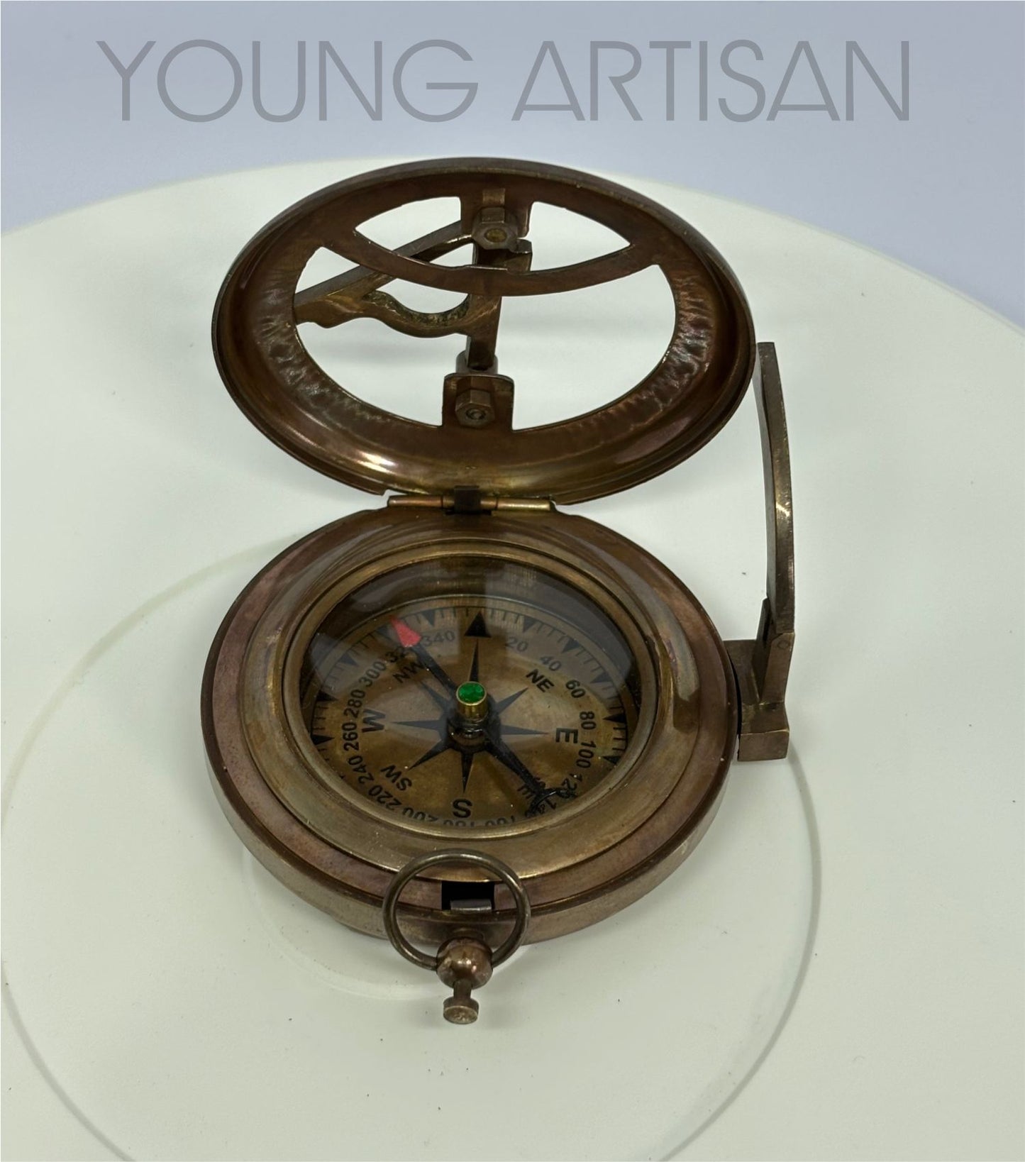 2.5" Antique Polished Brass Sundial Compass