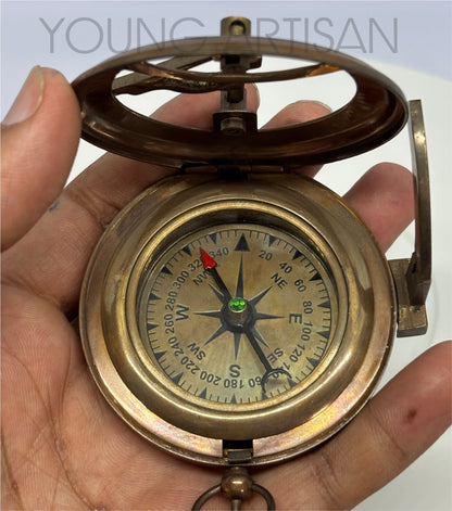 2.5" Antique Polished Brass Sundial Compass