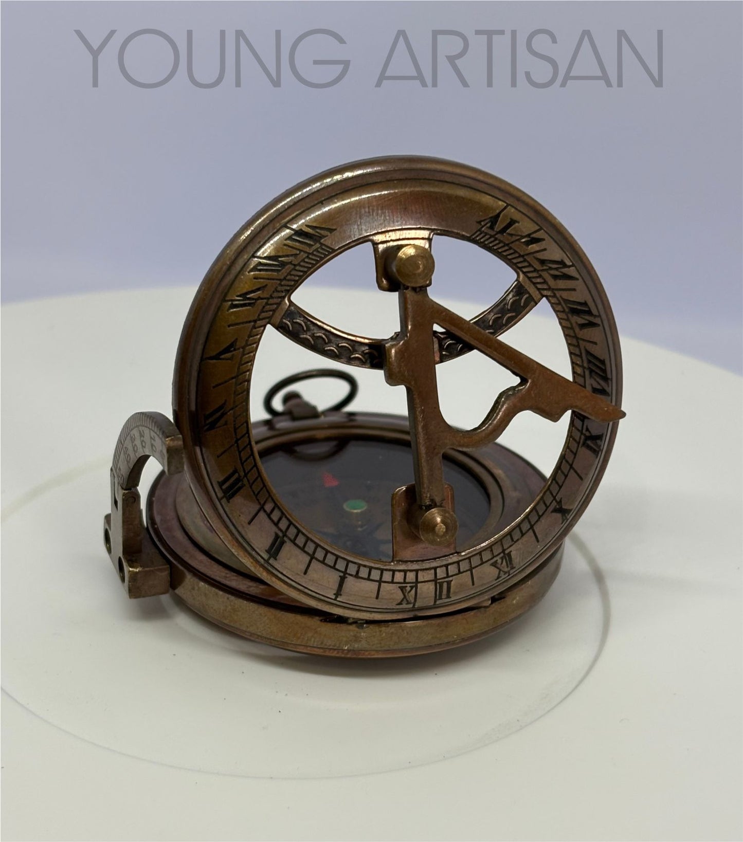 2.5" Antique Polished Brass Sundial Compass