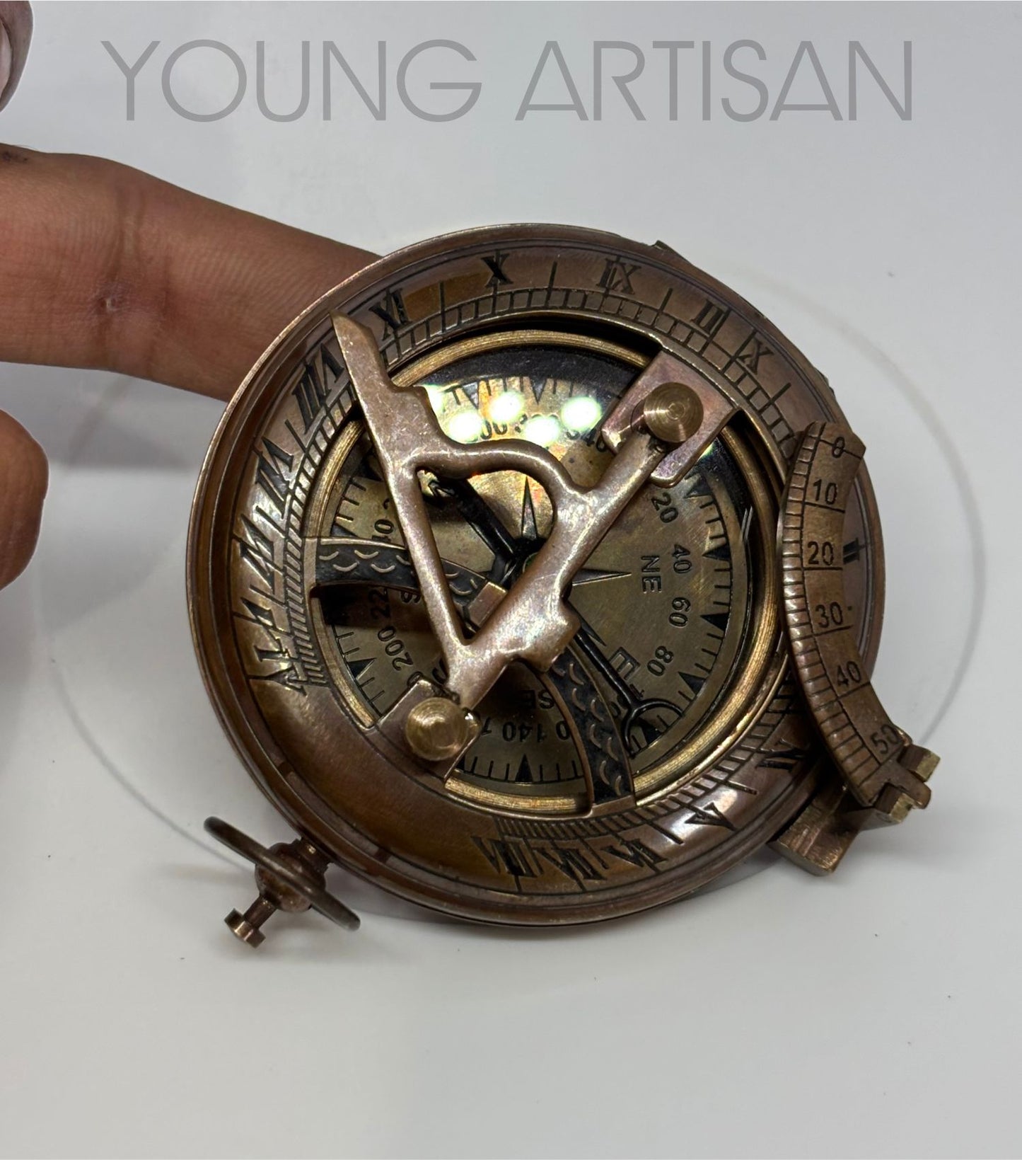 2.5" Antique Polished Brass Sundial Compass