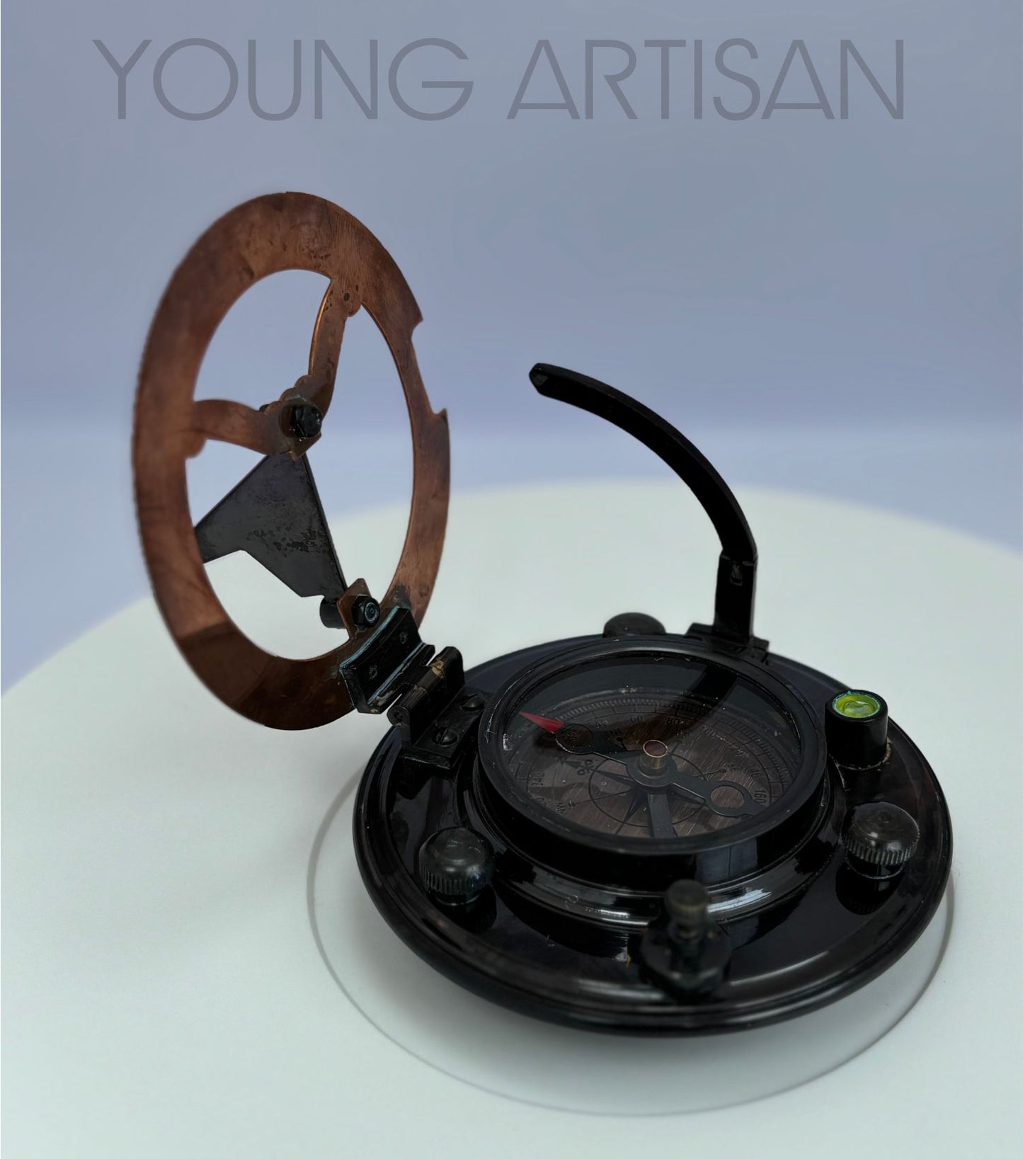 4" Antique Brass Sundial Compass with Leather Box