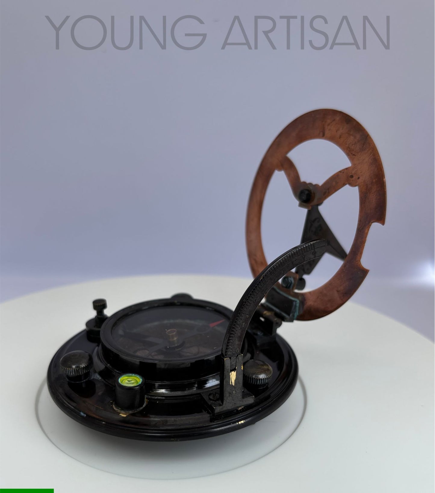 4" Antique Brass Sundial Compass with Leather Box