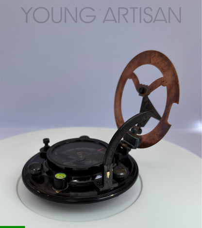 4" Antique Brass Sundial Compass with Leather Box