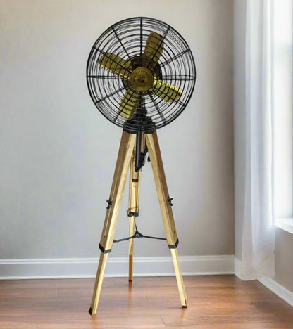 Antique Tripod Black & Gold Electric Fan