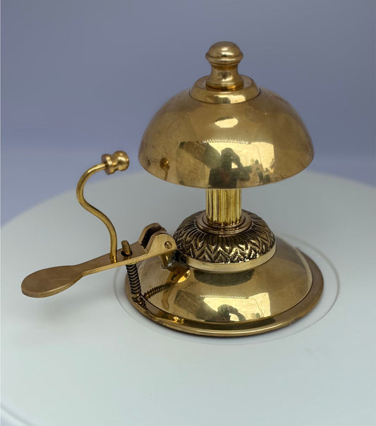 Antique Brass Desk Calling Bell 5" | Vintage Hotel Reception Bell | Office Service Bell | Handmade Collectible Counter Bell
