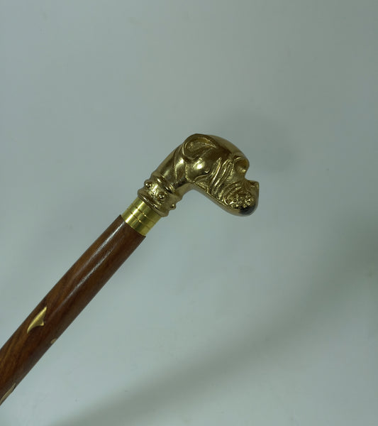 Foldable Walking Stick Brass Bull Dog Handle