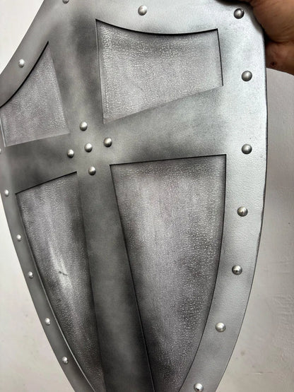 Medieval Handmade Wooden Templar Shield – Heater Silver Cross Shield 24"