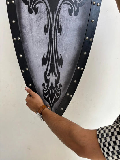 Medieval Handmade Wooden Templar Shield – Heater Black Cross Shield 28"