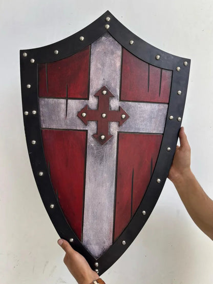 Medieval Handmade Wooden Templar Shield – Heater Cross Shield 24"