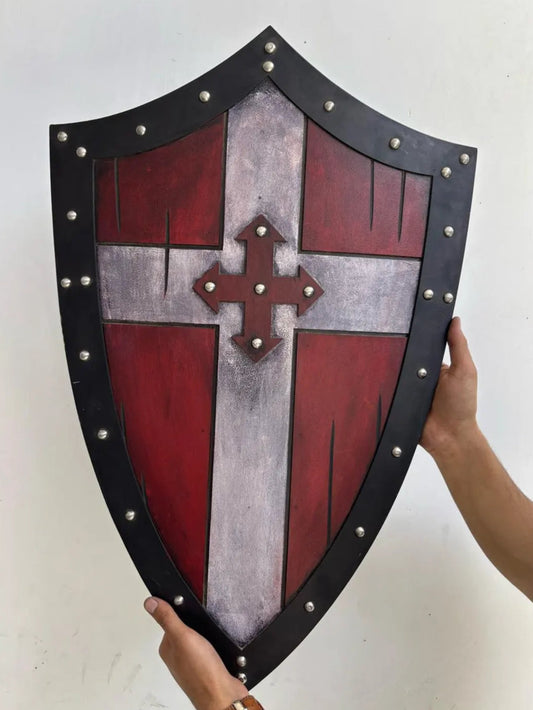 Medieval Handmade Wooden Templar Shield – Heater Cross Shield 24"