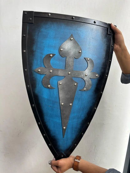 Medieval Handmade Wooden Templar Shield – Heater Cross Shield 24"
