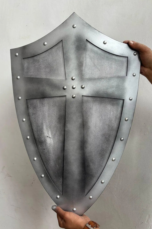 Medieval Handmade Wooden Templar Shield – Heater Silver Cross Shield 24"