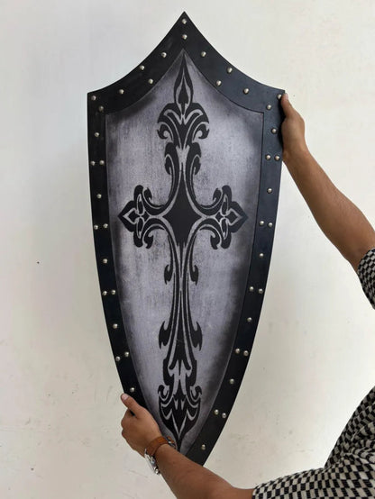 Medieval Handmade Wooden Templar Shield – Heater Black Cross Shield 28"