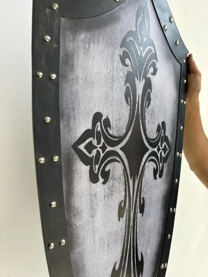 Medieval Handmade Wooden Templar Shield – Heater Black Cross Shield 28"
