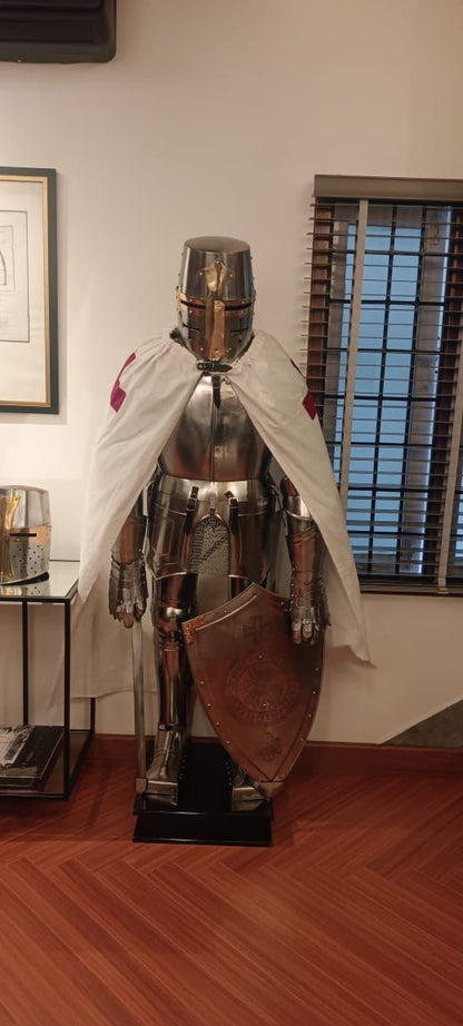 Medieval Full Steel Armour Suit of Templar Knight Wearable Costume